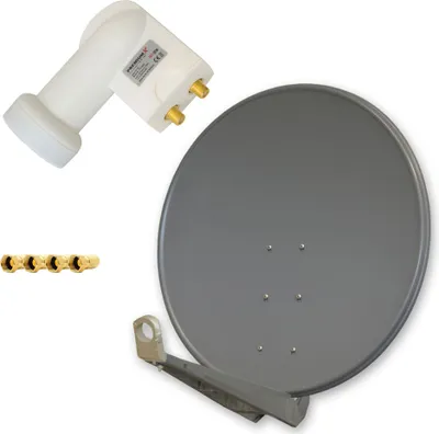 Produktbild von PremiumX DELUXE 100 Satellitenantenne 100 cm Aluminium Anthrazit + Twin LNB PXT-SEW 0,1 dB Digital Sat Empfangskopf WE weiß für 2 Teilnehmer HDTV Full HD UltraHD 3D 4K + 4x F-Stecker
