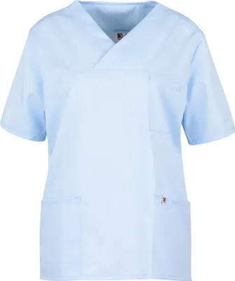 Produktbild von beb MEDIZIN/PFLEGE Uni KASACK Kurzarm V-Neck Lyocell Hellblau M