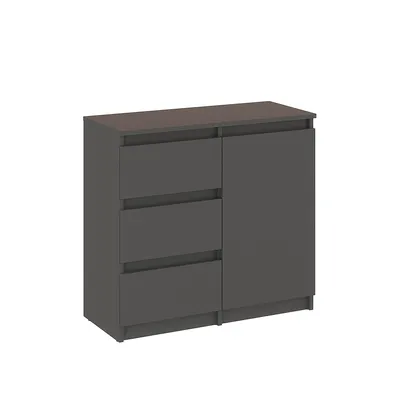 Produktbild von KOMTO Kommode mit 3 Schubladen und Türen – Komodenschrank Antrazit für Schlafzimmer, Wohnzimmer oder Flur|Sideboard PIKO 80,4 x 35 x 74,5 cm