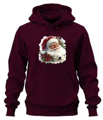 Zdjęcie produktu dla Bluza z kapturem Uni  Ojciec Boże Narodzenie Polar Bear Pine Cone Holly Christmas, bordowy, XXL
