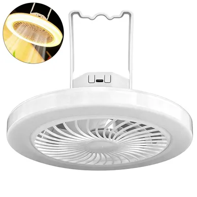 Produktbild von Camping Ventilator mit Lampe 2in1, LED Zeltlampe mit Ventilator, 1800mAh USB wiederaufladbar, 3 Stufen & 3 Lichtmodi für Outdoor