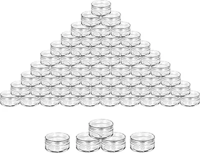 Produktbild von 50 Stück Döschen Plastik Leer Transparente Reise Cremedose,Leerdose Schraubverschluss Kosmetikbehälter,Flaschen Jar für Lippenbalsam,Lotion,Creme,Nailart Perlen,Strasssteine,Pigmente 5g