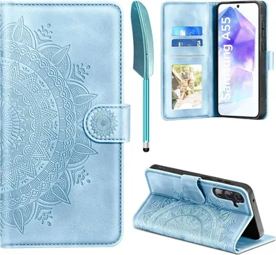 Produktbild von EASDNB Samsung Galaxy A55 5G Leder Flip Wallet Hülle Himmelblau