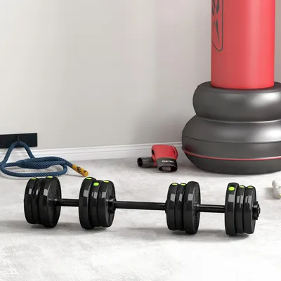 Produktbild von Kurzhantel Langhantel, Hantelset 2-in-1 verstellbar 20 kg, Stahl Kunststoff, Schwarz/Grün | bodenschonend | rutschfest | 105 cm