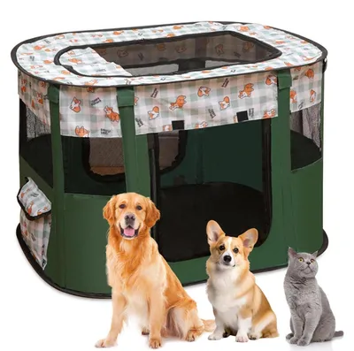 Immagine prodotto di Gabbia pieghevole per animali, colore verde scuro, dimensioni 90x70x58 cm