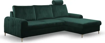 Obrázek produktu pro E-ZIMPAZ Rohová pohovka s funkcí spaní a podnožkou - Rohová pohovka s polštáři 168x252 cm - Pohovka ve tvaru L sametová látka - Čalouněný roh | Zelená VO27 Pravá