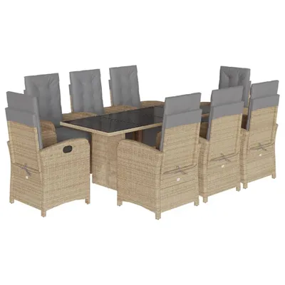 Produktbild von vidaXL 9-tlg. Garten-Essgruppe mit Kissen Beige Poly Rattan