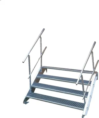Produktbild von Stahltreppe 4 Stufen-Breite 70cm Variable-Höhe 55-85cm beidseit. Geländer