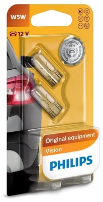 Zdjęcie produktu dla Philips Vision 12961B2 Konwencjonalna żarówka wewnętrzna i sygnalizacyjna, 5 W, 12 V, W5W, 2 szt.