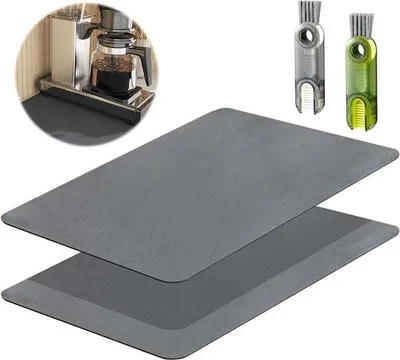 Produktbild von Famanu Abtropfmatten 2 Stück - 40 x 50 cm - Absorbierende Kaffeetropfmatte mit Bürsten - Antirutschmatte