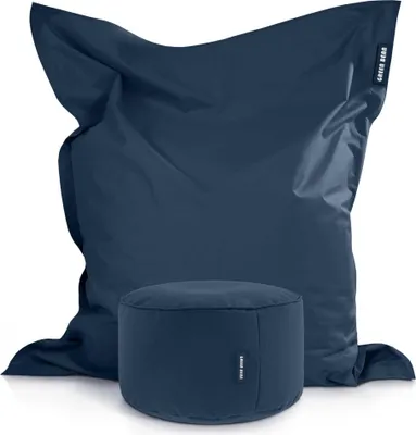 Produktbild von Green Bean® XXL Riesensitzsack 140x180cm + Hocker 40x40x40cm mit EPS-Perlen Füllung - 2er Set Sitzsack "Square+Stay" Dunkelblau
