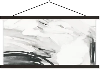 Produktbild von MuchoWow® Textilposter Schwarz - Weiß - Abstrakt 150x75 cm mit schwarzem Rahmen - Posterleiste