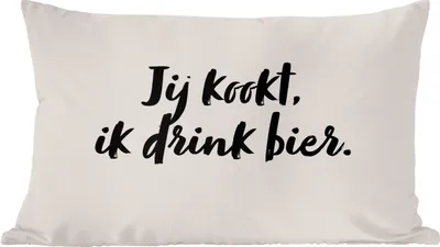 Produktbild von MuchoWow® Zierkissen Sofakissen Wohnzimmer Dekokissen 50x30 cm Zitat - Taupe - Du kochst, ich trinke Bier - Wohnzimmerdekoration - Polster mit Photo