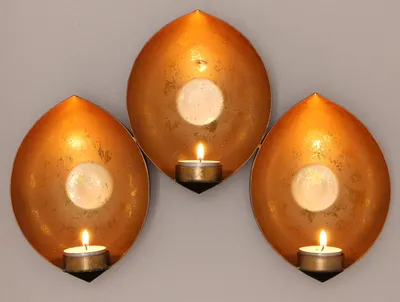Produktbild von Wandkerzenhalter, Wandteelicht - Gold, Gelb, Metall, 28*29*7,5 cm, Teelichthalter & Kerzenhalter