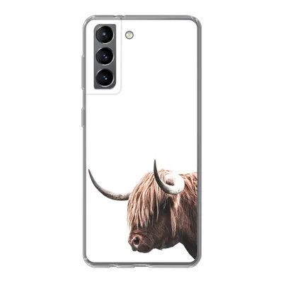 Produktbild von MuchoWow® Handyhülle Schutzhülle Hülle für Samsung Galaxy S21 Schottischer Highlander - Kopf - Weiß Silikon Softcase Handy Hülle - Softcase