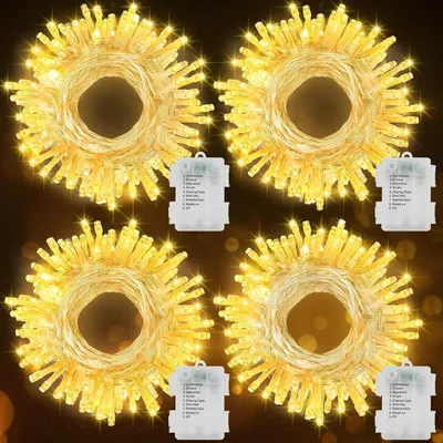 LED-Lichterkette 4er-Set, 7 m, 70 LEDs, warmweiß, Timer, 8 Modi