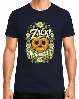 Immagine prodotto di Zack! Bretzel, maglia con motivo "Edelweiß", abito tradizionale, camicia tradizionale, pantaloni in pelle, maglietta da uomo, blu navy, taglia L