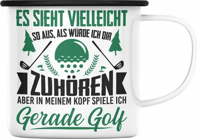 Produktbild von Trendation - Golfer Geschenk Golf Emaille Tasse mit Spruch - Emaille Emaille Tasse für Golfer Geschenkidee (Schwarz)