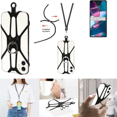 Produktbild von K-S-Trade 3in1 Handykette Handyband Handykordel Halsband Smartphone-Ring Handy-Ring kompatibel mit Motorola Edge 30 Pro Fingerhalterung Handyring