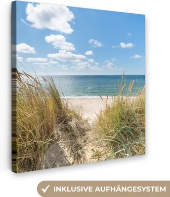 Zdjęcie produktu dla MuchoWow® - Obraz na płótnie - Wydma - Trawa - Morze - Plaża, fototapeta, dekoracja ścienna, obrazy do salonu, 90x90cm