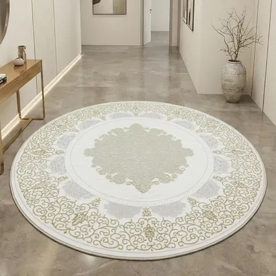 Zdjęcie produktu dla Dywan w orientalnym stylu, biało-złoty, okrągły, 120 cm