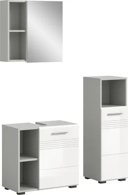 Produktbild von Badezimmer-Set >Copa< in Hellgrau / Weiß Hochglanz - 105x190x32cm (BxHxT)