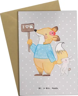 Produktbild von Mr. & Mrs. Panda Grußkarte Tierschützerin Herz - Grau Pastell - Geschenk, dankeskarten, einladungskarten, Beileidskarte, hochzeitskarten, Klappkarte, weihnachtskarten