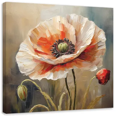 Produktbild von Leinwandbild Mohnblume Blume Natur 30x30 Feeby Beige bild für die wand bereit zum aufhängen