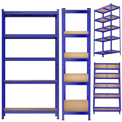 Obrázek produktu pro Regál pro těžké náklady - kovový regál s policemi - 170x75x30 cm - 5 polic z MDF - nosnost 350 kg - vhodný pro sklad, sklep, dílnu
