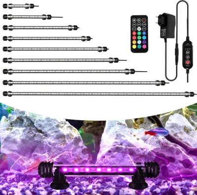 Immagine prodotto di Jopassy 28,5 cm LED acquario lampada serbatoio luci illuminazione subacquea dimmerabile 3 modalità di luce con timer, con telecomandi, IP67