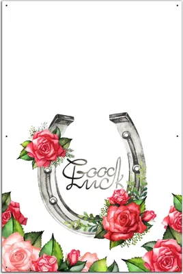 Produktbild von Wallario Outdoor-Poster für Garten oder Balkon, Motiv Viel Glück  Hufeisen mit roten Rosen, in ca. 61 x 91,50 cm