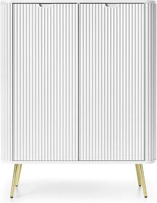 Produktbild von Kommode ZOVA K103 cm mit runden Ecken mit geriffelte Fronte mit 2 Türen Sideboard Weiß mit Goldene Füße