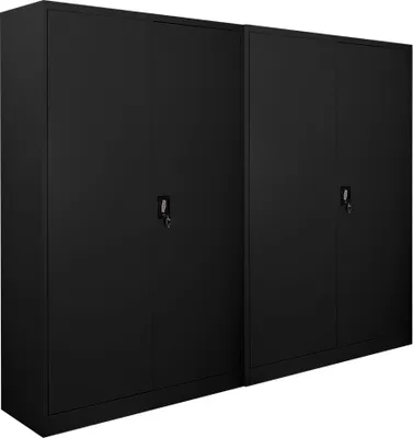 Produktbild von Mega Deal | 2x Flügeltürenschrank ELEPHANT mit 2 Türen, abschließbar | HxBxT 180x120x40cm | 4 Ebenen | Stahl mit Pulverbeschichtung | Schwarz | Spind Aktenschrank Metallschrank Werkstattschrank Mehrzweckschrank