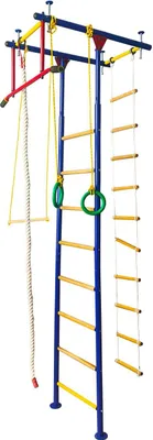 A children's indoor climbing frame with various attachments.