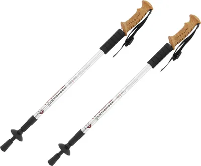 Produktbild von MidGard Nordic Walking Stock Teleskop Antischock Wanderstöcke aus Aluminiumlegierung mit Korkgriff & Dämpfung verstellbar in der Länge 65-135 cm Silber 2 Stk.