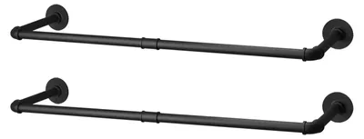 Image de Penderie murale - Barre de suspension en tube industriel - Porte-vêtements en métal - 92x25 cm - Barre individuelle pour le rangement des vêtements - Noir