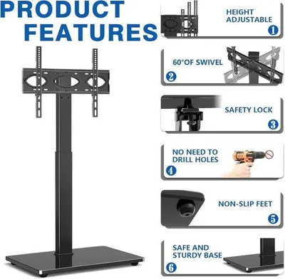 Produktbild von Famanu TV-Ständer für 32-70 Zoll Fernseher, höhenverstellbar, schwenkbar, max. VESA 400x400 mm, 50 kg