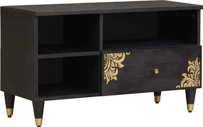 Produktbild von TV-Schränk mit Regal Schwarz 80 x 33 x 46 cm Massivholz Mango