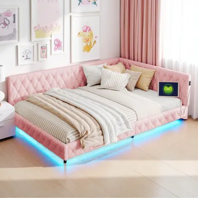 Produktbild von UnboxG 140x200 cm Schlafsofa aus Teddyplüsch – Rosa, LED-Licht am Bettboden, Kopfteil mit USB-Ladefunktion, Multifunktionales Sofa- & Gästebett