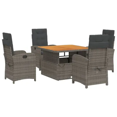 Obrázok produktu pre vidaXL 5-dielna záhradná jedálenská súprava s vankúšmi Grey Poly Rattan