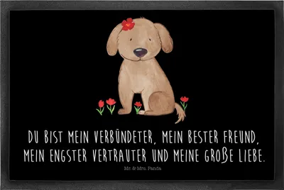 Produktbild von Mr. & Mrs. Panda Eingangsmatte Hund Dame 40 x 60 cm - Schwarz - Geschenk, bodenmatte, Bodenvorleger, Hunde, Schmutzfangmatte, Verliebt, Flauschig, Liebenswert, Sprüche