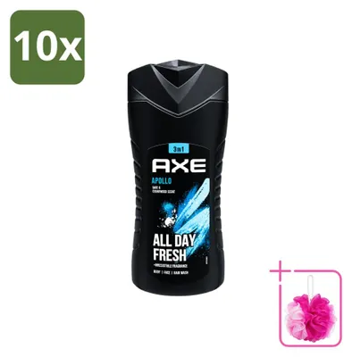 Image de 10 flacons de gel douche Axe 3-en-1 Apollo, parfum sauge et cèdre, 400 ml - Pack économique - 10 pièces