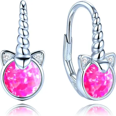 Immagine prodotto di Orecchini da bambino in argento con unicorno e opali rosa, modello Minet JMAD0058PE00