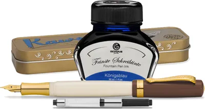 Produktbild von Kaweco Student Füllfederhalter mit 30 ml Füllfederhaltertinte, Konverter und Metalletui im Jazz-Stil der 1920er Jahre, blau
