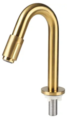 Produktbild von Differnz Kaltwasserarmatur Gebogen - Handwaschbecken-Armatur für WC oder Waschbecken - Hoher Auslauf - Modernes Design - Aus Messing - Höhe 19 cm - Oberfläche Mattgold
