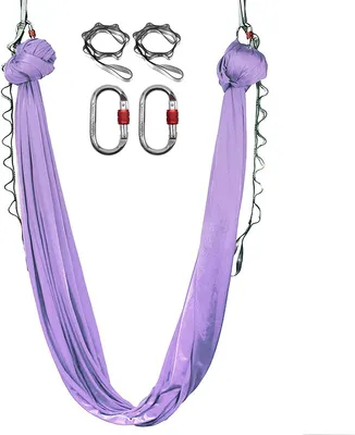 Produktbild von Luft-Yoga Hängematte 5 m × 2,8 m, Nylon 40D, Antirutsch & Dehnbar, Professionelles Yoga Swing Set, Heim & Studio, Flieder