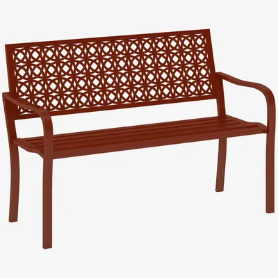 Produktbild von Außenbank Gartenbank Stahl ausgeschnittene Rückenlehne Armlehnen pulverbeschichtet bis 240 kg Rot 127 x 63 x 85 cm