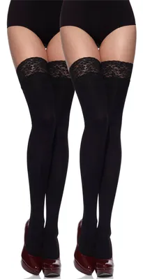 Image de Merry Style Bas Femme Microfibre 40 DEN avec Dentelle MSSSJ01 (Noir/Noir, M/L)