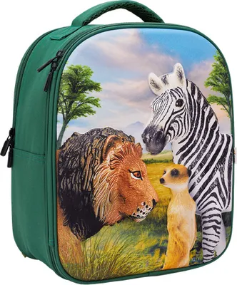 Produktbild von Mojo Animal Planet 3D Rucksack Spielset - 387725 - ab 3 Jahren - mit Löwe, Zebra, Erdmännchen und Sammlerhandbuch