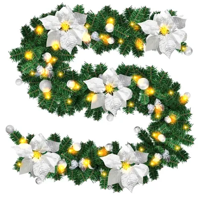 Immagine prodotto di Jopassy 270cm ghirlanda di Natale con 50 LED luci fiabesche ghirlanda di abete decorazione di Natale, Argento